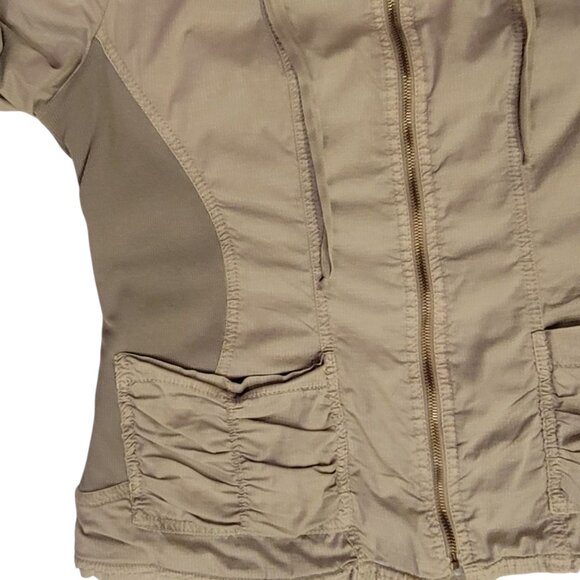 XCVI Light Green Khaki 100% Cotton Ruched Plush Fleece Lined Hooded Jacket Sz L - Picture 11 of 16